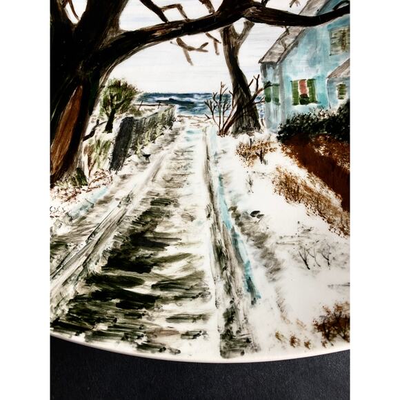 Coastal Winter Scene Hand Painted Large Trinket Dish | Triangular Footed - Picture 5 of 8